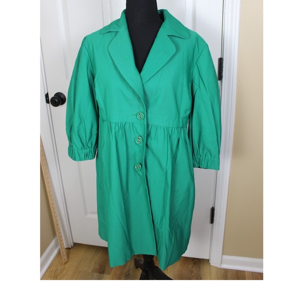 Nine West Jackets & Blazers - Nine West Green Coat Jacket Womens L Three Quarter Sleeve Collared Button‎